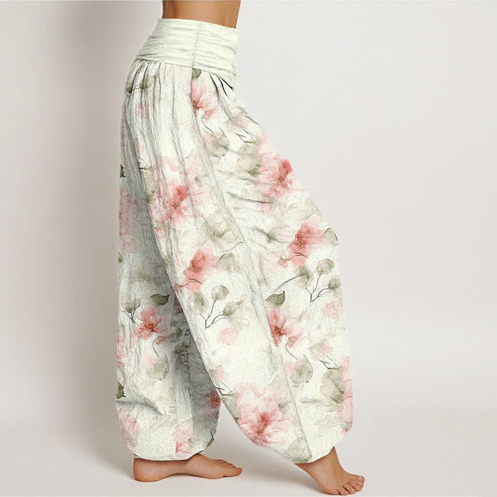 Buddha Stones Cotton Watercolor Floral Leaf Pattern Women's Elastic Waist Harem Pants - image 7