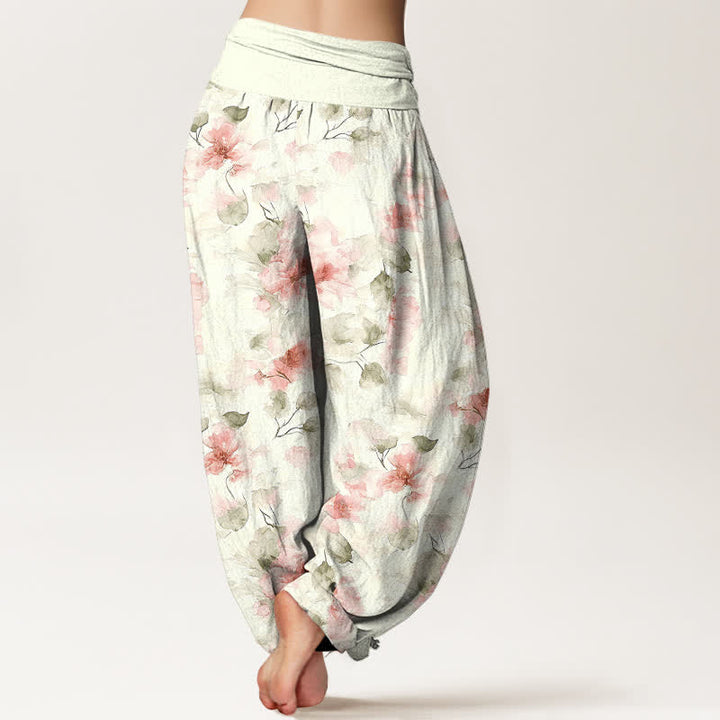 Buddha Stones Cotton Watercolor Floral Leaf Pattern Women's Elastic Waist Harem Pants - image 8