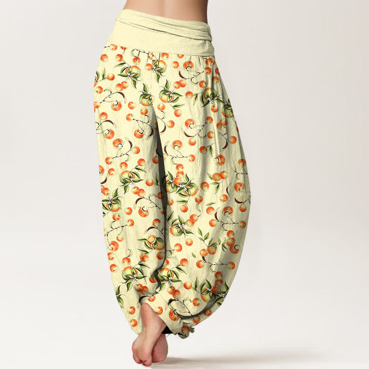 Buddha Stones Pure Cotton Mandarin Fruit Leaf Pattern Women's Elastic Waist Harem Pants - image 8