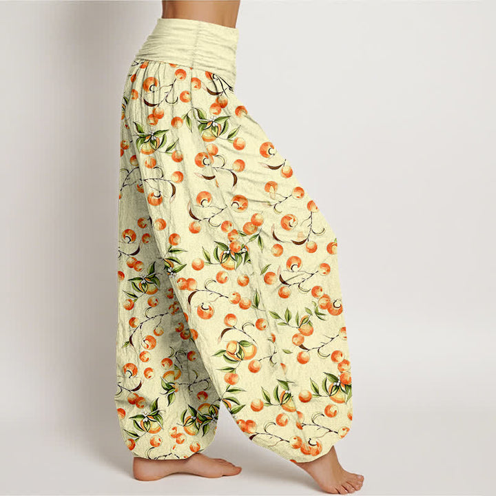 Buddha Stones Pure Cotton Mandarin Fruit Leaf Pattern Women's Elastic Waist Harem Pants - image 7