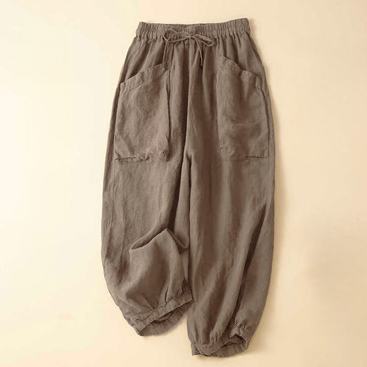 Buddha Stones Commute Women's Plain Harem Capri Pants With Pockets - Tan - US8-10，UK/AU12-14，EU40-42 (2XL) - image 0