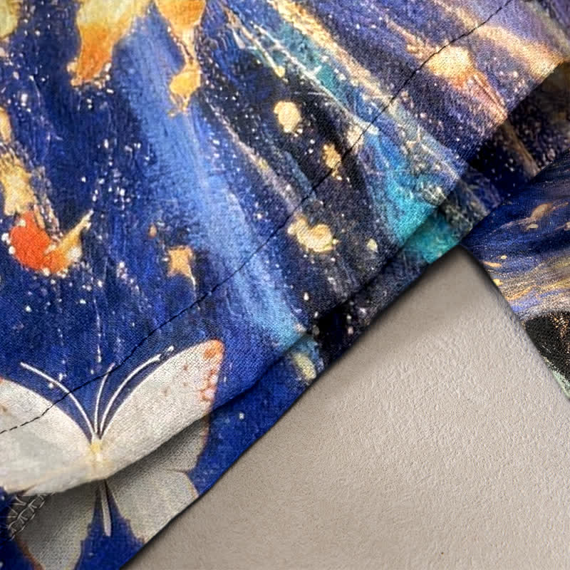 Buddha Stones Cotton Starry Butterfly Ribbon Pattern Women's Elastic Waist Pants With Pockets - image 3