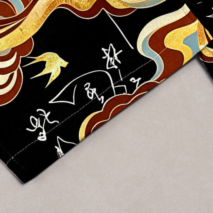 Buddha Stones Pure Cotton Oriental Cloud Calligraphy Pattern Women's Elastic Waist Pants With Pockets - image 1