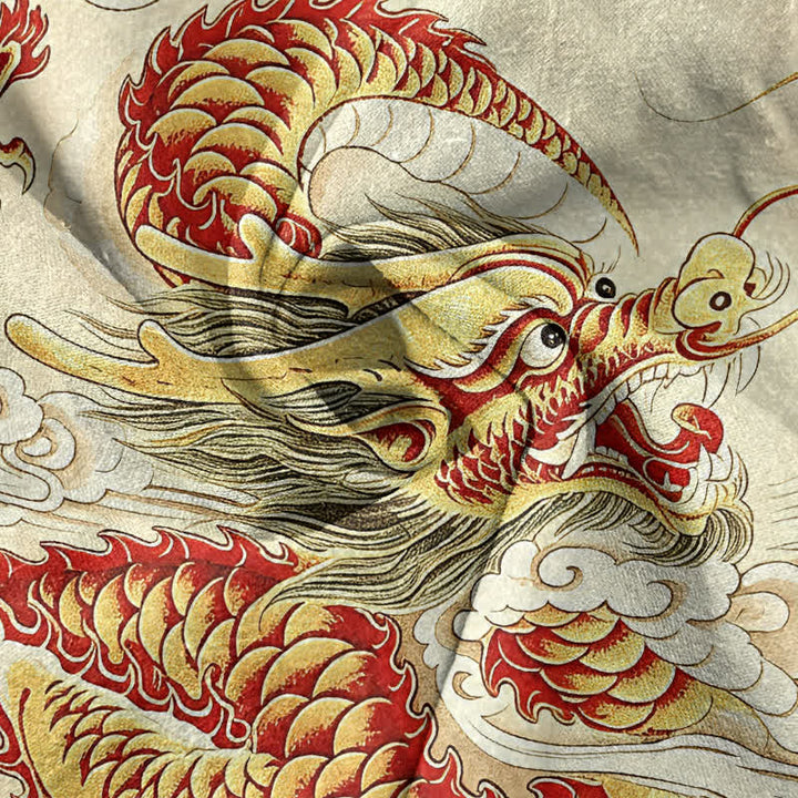 Buddha Stones Cotton Golden Dragon Pattern Men's Short Sleeve Half Button Shirt - image 2