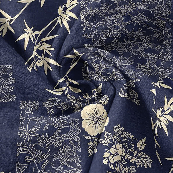 Buddha Stones Cotton Bamboo Floral Patchwork Pattern Men's Short Sleeve Half Button Shirt - image 3