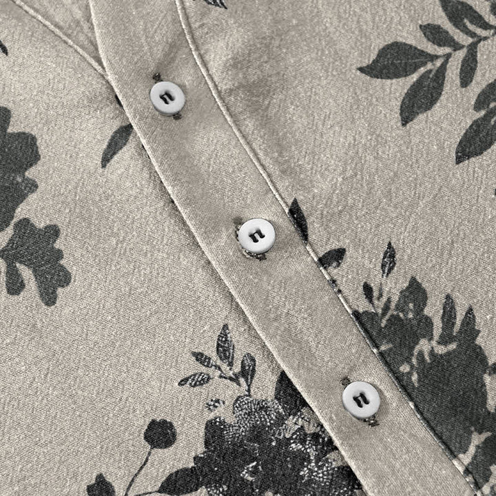 Buddha Stones Cotton Oversized Charcoal Floral Pattern Men's Short Sleeve Half Button Shirt - image 3