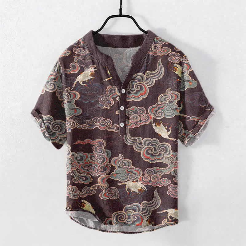 Buddha Stones Cotton Koi Fish Lotus Pattern Men's Short Sleeve Half Button Shirt - Sienna - US/UK/AU50，EU60 (5XL) - image 7