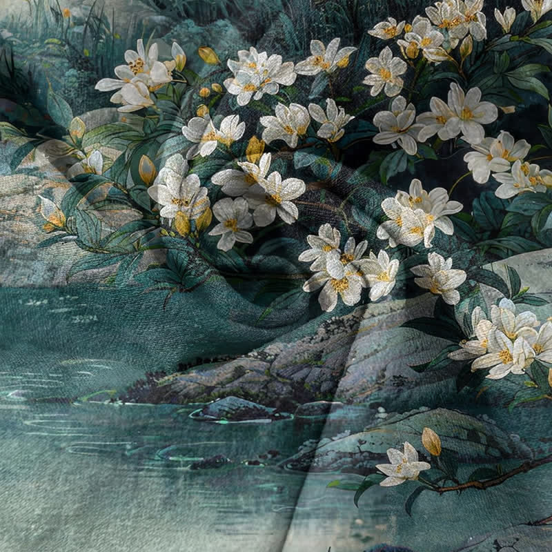 Buddha Stones Cotton Watercolor Floral Landscape Pattern Men's Short Sleeve Half Button Shirt - image 4