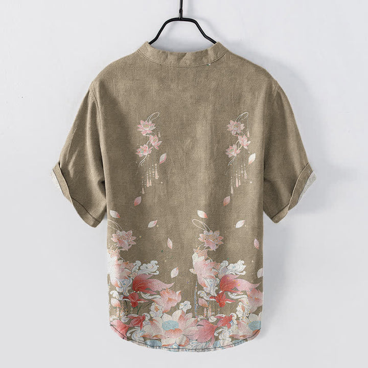 Buddha Stones Cotton Lotus Pattern Men's Short Sleeve Half Button Shirt - image 8