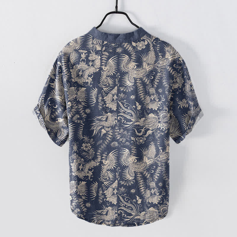 Buddha Stones Cotton Botanical Floral Pattern Men's Short Sleeve Half Button Shirt - image 1