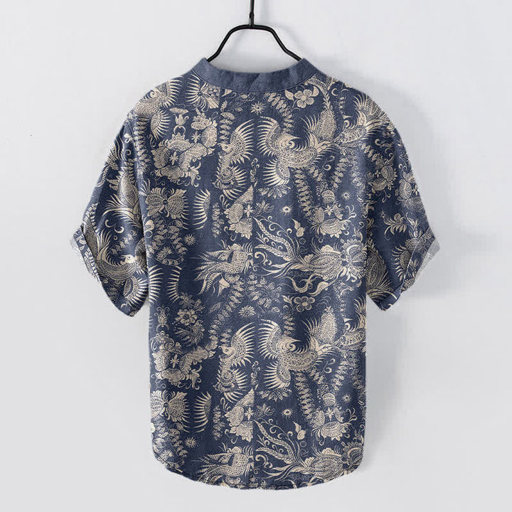 Buddha Stones Cotton Botanical Floral Pattern Men's Short Sleeve Half Button Shirt - image 1