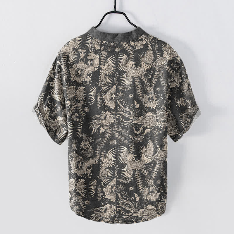 Buddha Stones Cotton Botanical Floral Pattern Men's Short Sleeve Half Button Shirt - image 6