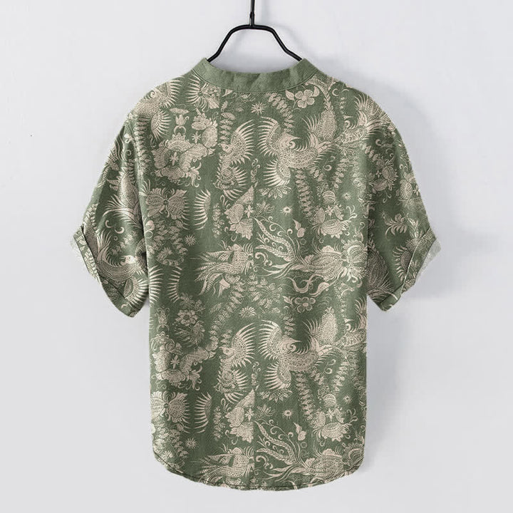Buddha Stones Cotton Botanical Floral Pattern Men's Short Sleeve Half Button Shirt - image 8
