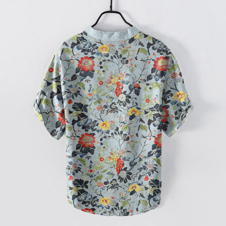 Buddha Stones Cotton Vintage Garden Floral Pattern Men's Short Sleeve Half Button Shirt - image 4