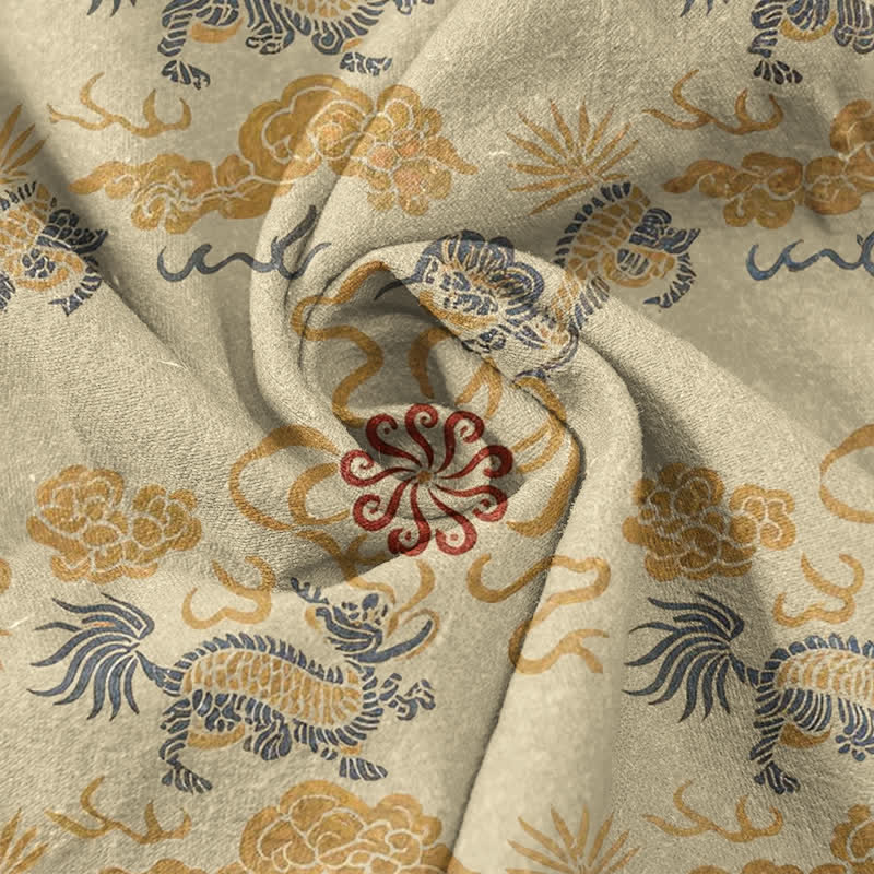 Buddha Stones Cotton Oriental Floral Cloud Wave Pattern Men's Short Sleeve Half Button Shirt - image 2