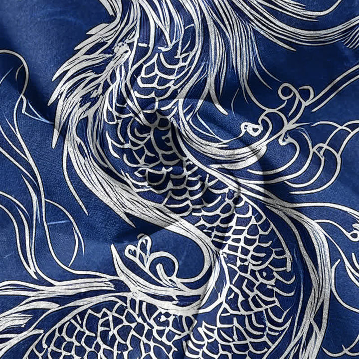 Buddha Stones Cotton Large White Dragon Pattern Men's Short Sleeve Half Button Shirt - image 4
