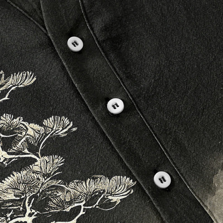 Buddha Stones Cotton Ink Wash Landscape Pattern Men's Short Sleeve Half Button Shirt - image 3