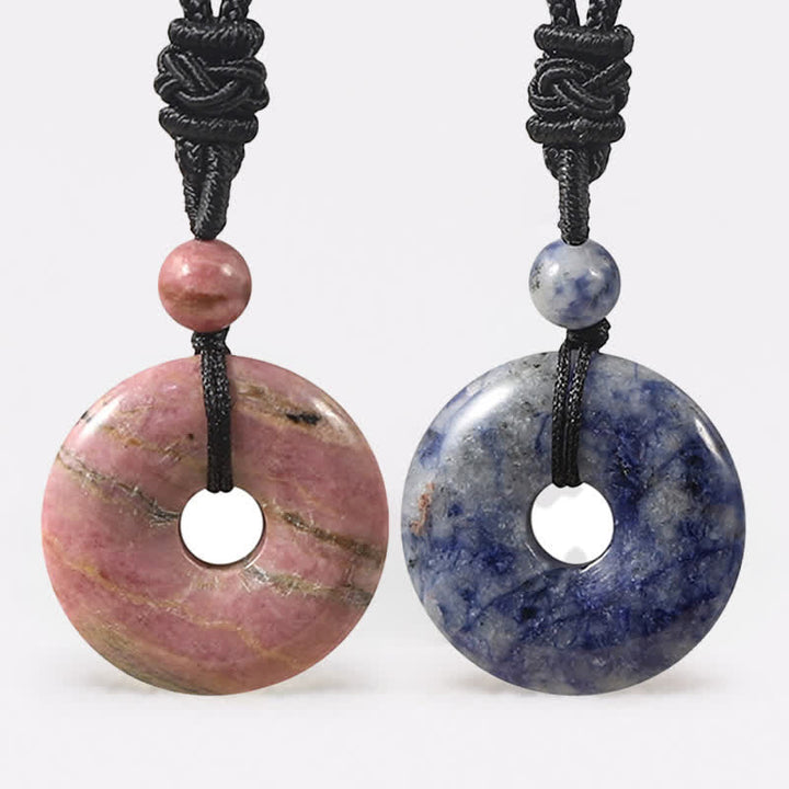 Buddha Stones Natural Rhodonite Gray Agate Peace Buckle Fortune Necklace - image 0