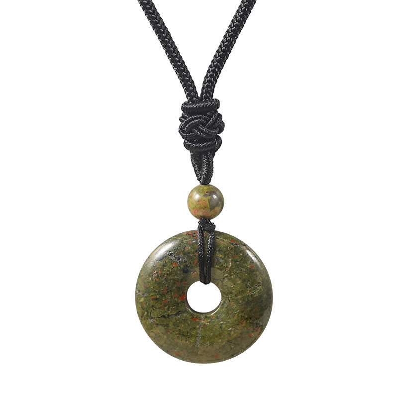 Buddha Stones Natural Rhodonite Gray Agate Peace Buckle Fortune Necklace - Natural Unakite(Color May Vary) - image 7