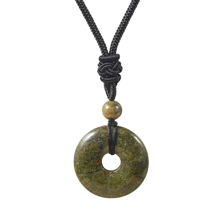Buddha Stones Natural Rhodonite Gray Agate Peace Buckle Fortune Necklace - Natural Unakite(Color May Vary) - image 7