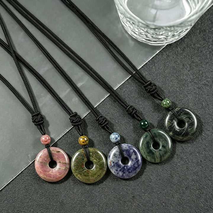 Buddha Stones Natural Rhodonite Gray Agate Peace Buckle Fortune Necklace - image 15