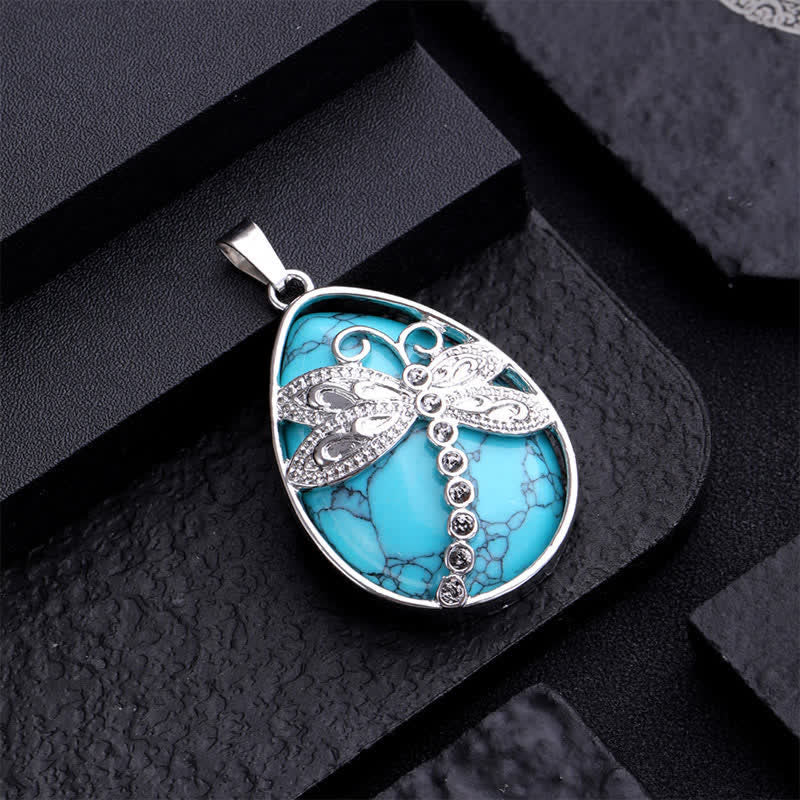 Buddha Stones Natural Green Aventurine Dragonfly Teardrop Shape Inlay Crystal Balance Necklace - image 20