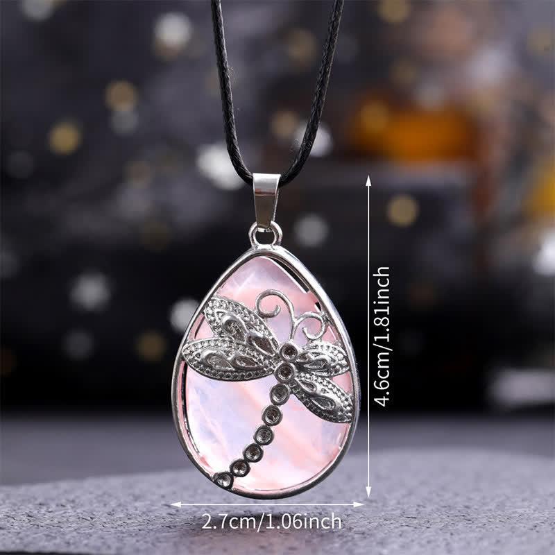 Buddha Stones Natural Green Aventurine Dragonfly Teardrop Shape Inlay Crystal Balance Necklace - image 29
