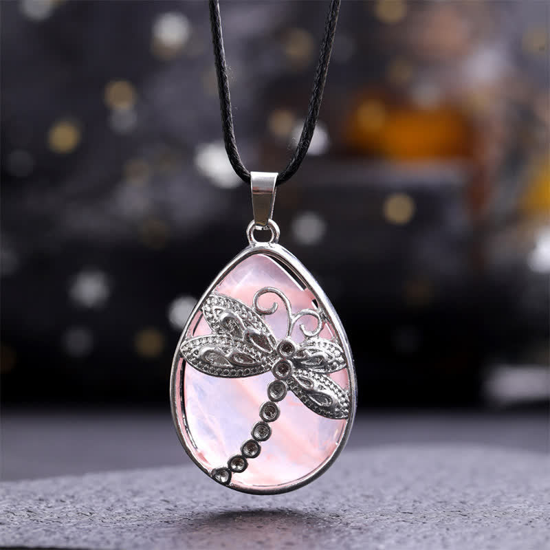 Buddha Stones Natural Green Aventurine Dragonfly Teardrop Shape Inlay Crystal Balance Necklace - Natural Rose Quartz(Color May Vary) - image 10