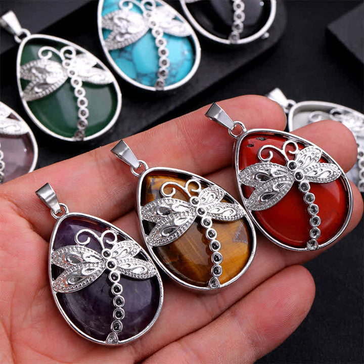 Buddha Stones Natural Green Aventurine Dragonfly Teardrop Shape Inlay Crystal Balance Necklace - image 26