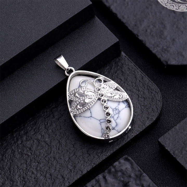 Buddha Stones Natural Green Aventurine Dragonfly Teardrop Shape Inlay Crystal Balance Necklace - image 17