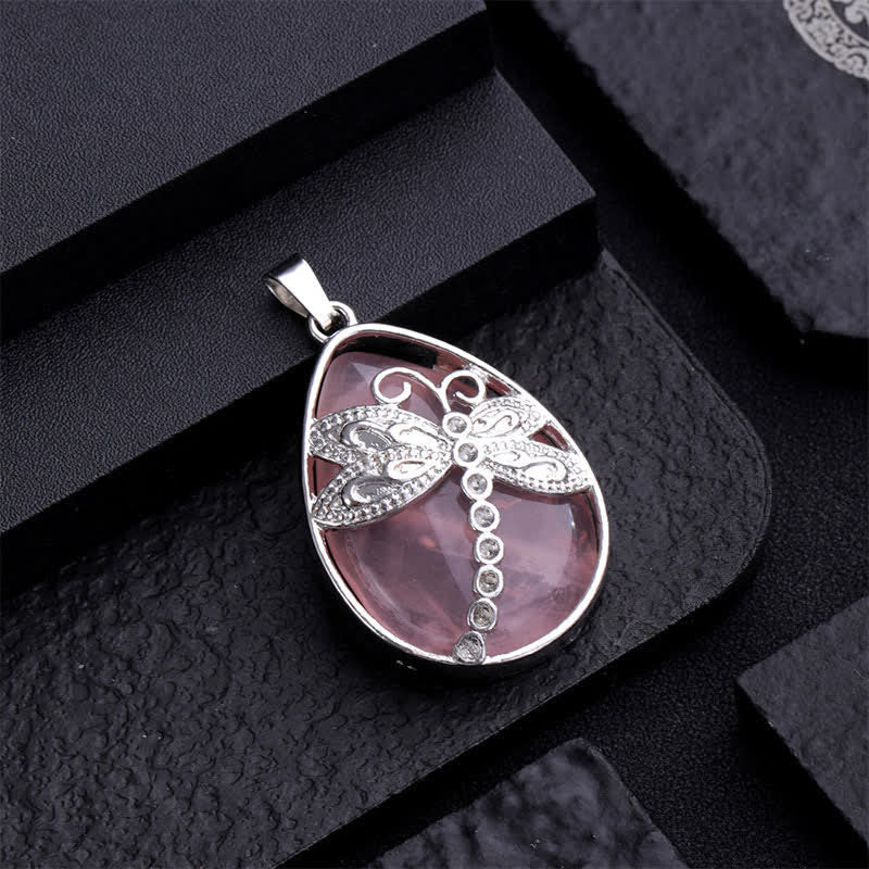 Buddha Stones Natural Green Aventurine Dragonfly Teardrop Shape Inlay Crystal Balance Necklace - image 11