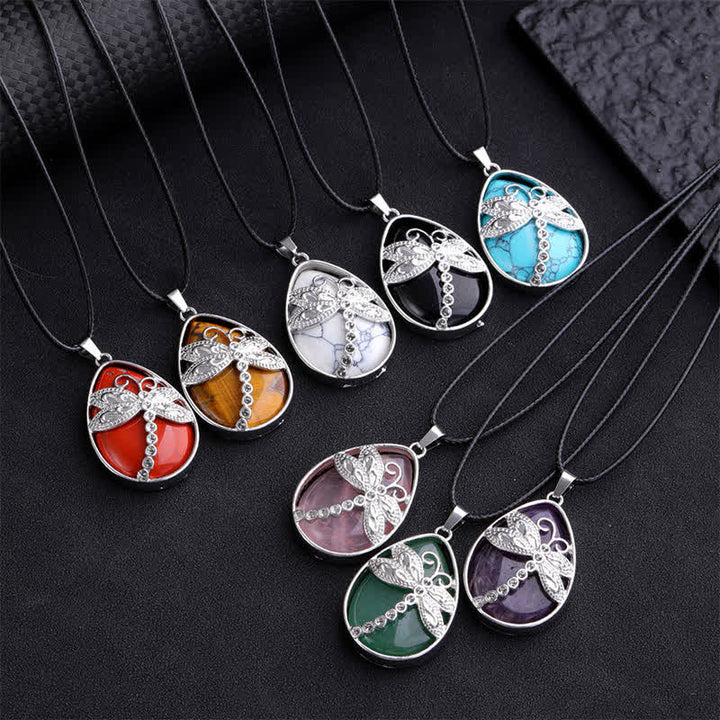 Buddha Stones Natural Green Aventurine Dragonfly Teardrop Shape Inlay Crystal Balance Necklace - image 27