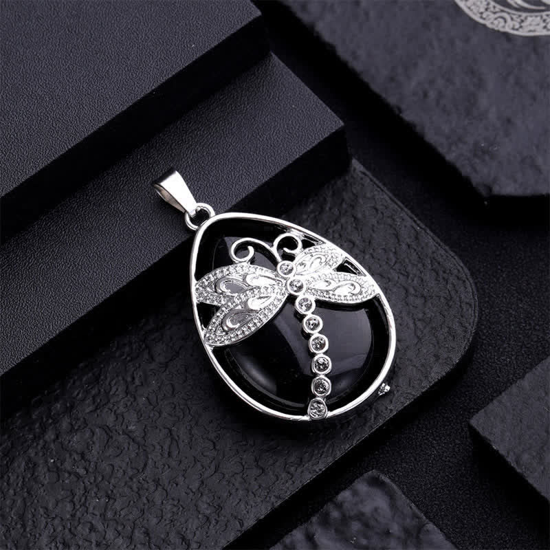 Buddha Stones Natural Green Aventurine Dragonfly Teardrop Shape Inlay Crystal Balance Necklace - image 14