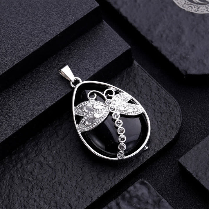 Buddha Stones Natural Green Aventurine Dragonfly Teardrop Shape Inlay Crystal Balance Necklace - image 14