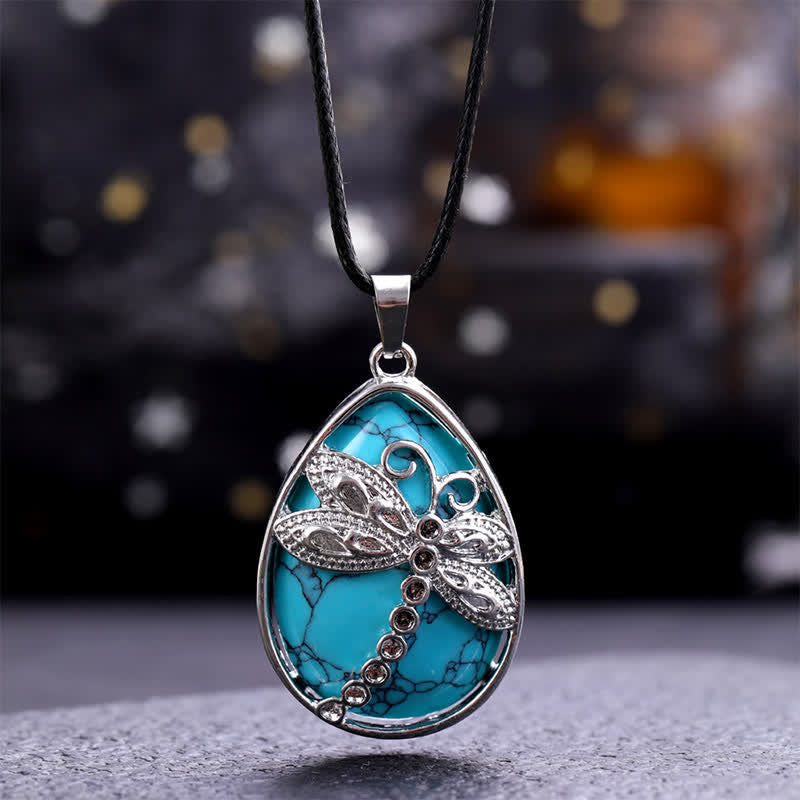 Buddha Stones Natural Green Aventurine Dragonfly Teardrop Shape Inlay Crystal Balance Necklace - Natural Turquoise(Color May Vary) - image 19