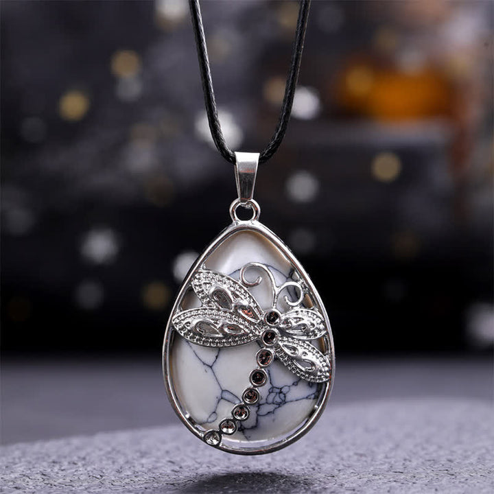 Buddha Stones Natural Green Aventurine Dragonfly Teardrop Shape Inlay Crystal Balance Necklace - Natural White Turquoise(Color May Vary) - image 16