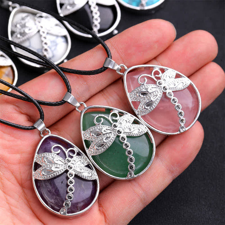 Buddha Stones Natural Green Aventurine Dragonfly Teardrop Shape Inlay Crystal Balance Necklace - image 28