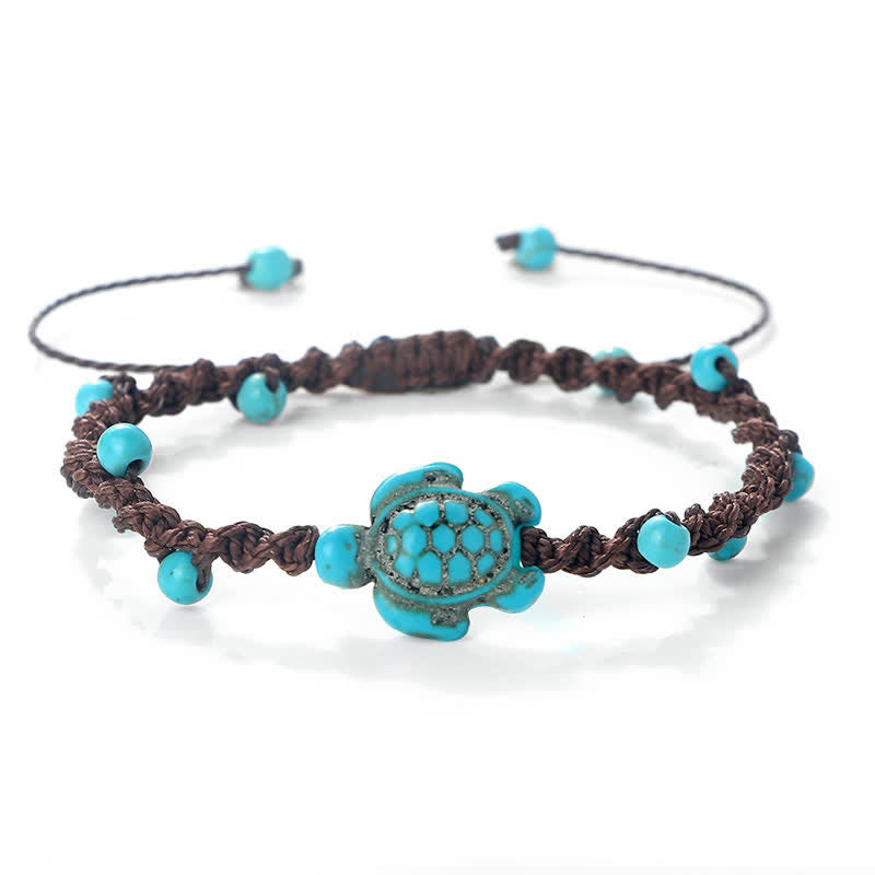 Buddha Stones Turquoise Turtle Design Braided Rope Protection Bracelet - Dark Brown Rope - image 18