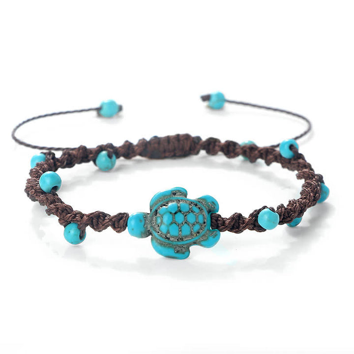 Buddha Stones Turquoise Turtle Design Braided Rope Protection Bracelet - Dark Brown Rope - image 18