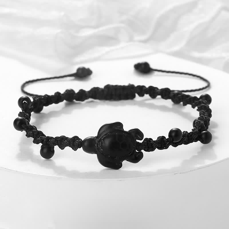 Buddha Stones Turquoise Turtle Design Braided Rope Protection Bracelet - Black Rope - image 7
