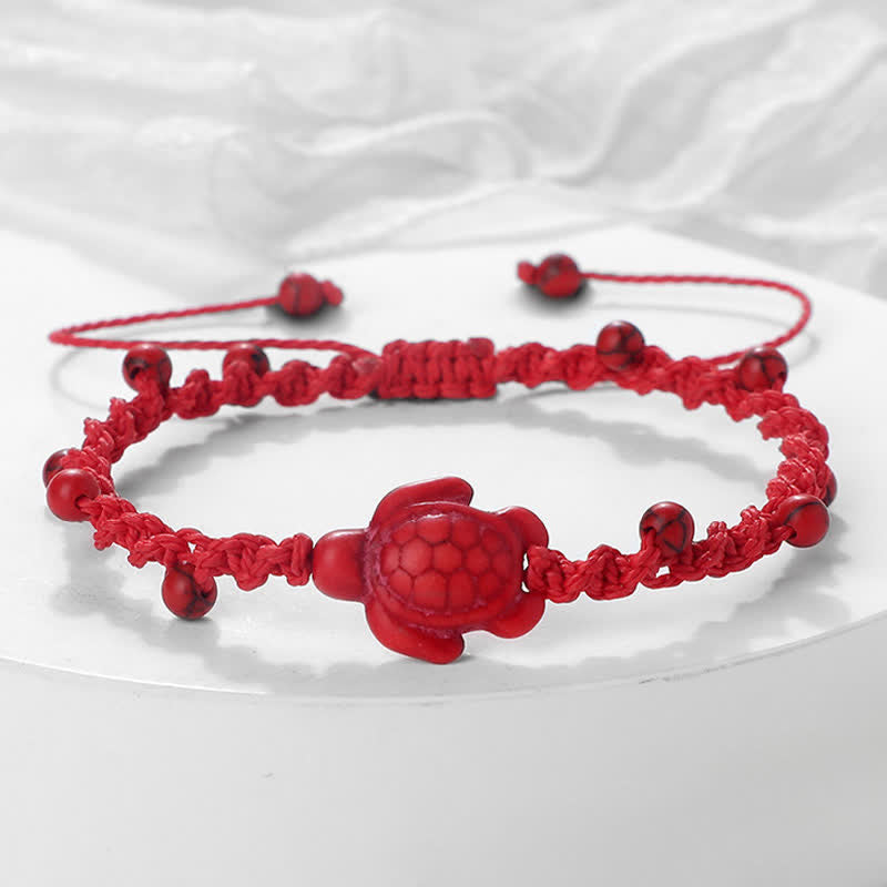 Buddha Stones Turquoise Turtle Design Braided Rope Protection Bracelet - Red Rope - image 11
