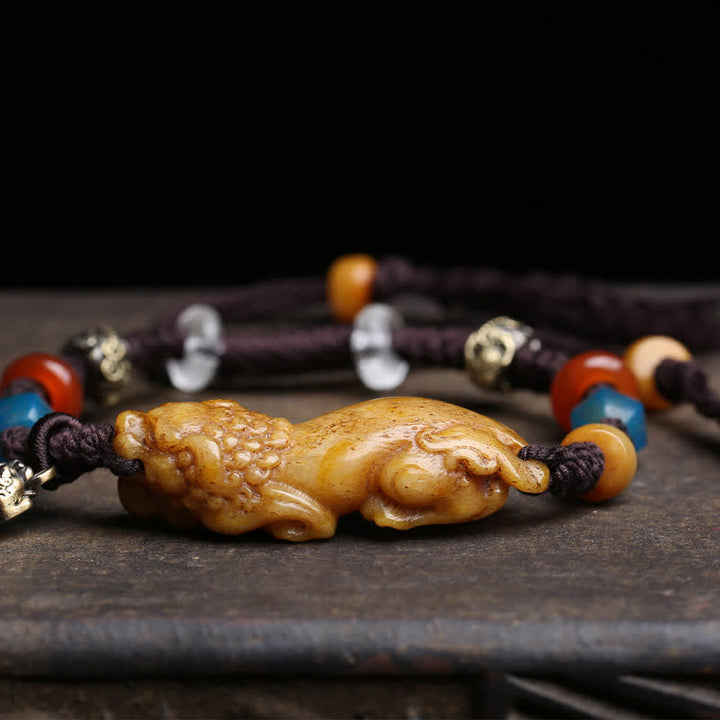 Buddha Stones Bone PiXiu Braided Rope Luck Bracelet - image 2