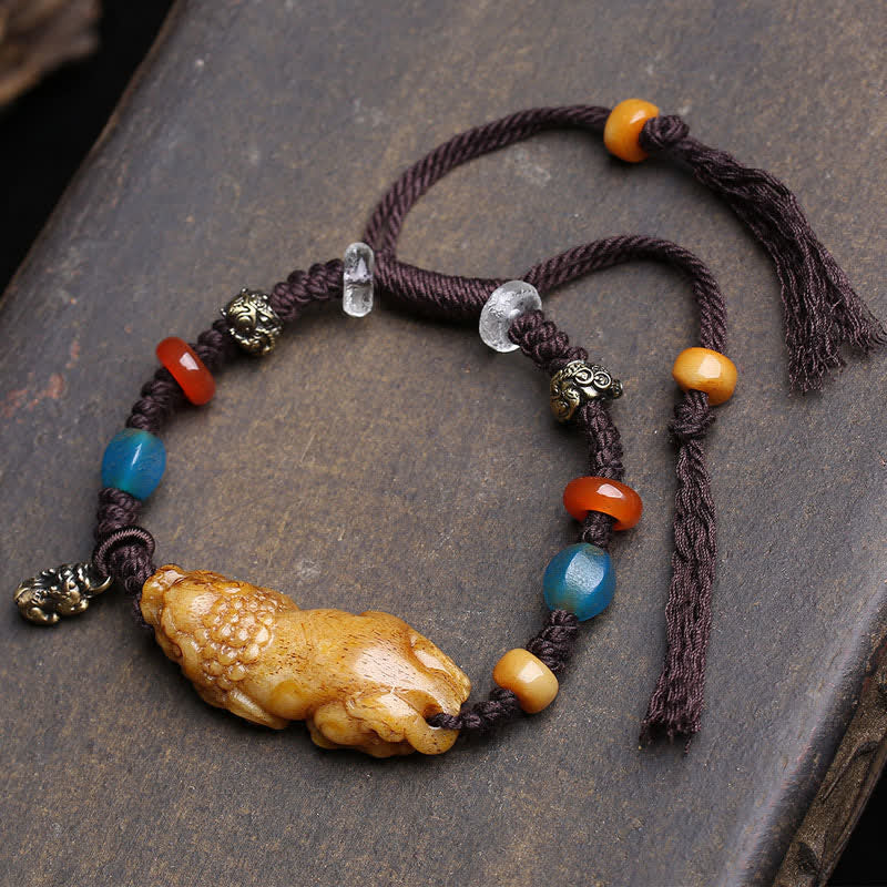 Buddha Stones Bone PiXiu Braided Rope Luck Bracelet - Pi Xiu(Wrist Circumference:17-23cm) - image 0