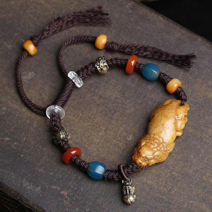 Buddha Stones Bone PiXiu Braided Rope Luck Bracelet - image 1