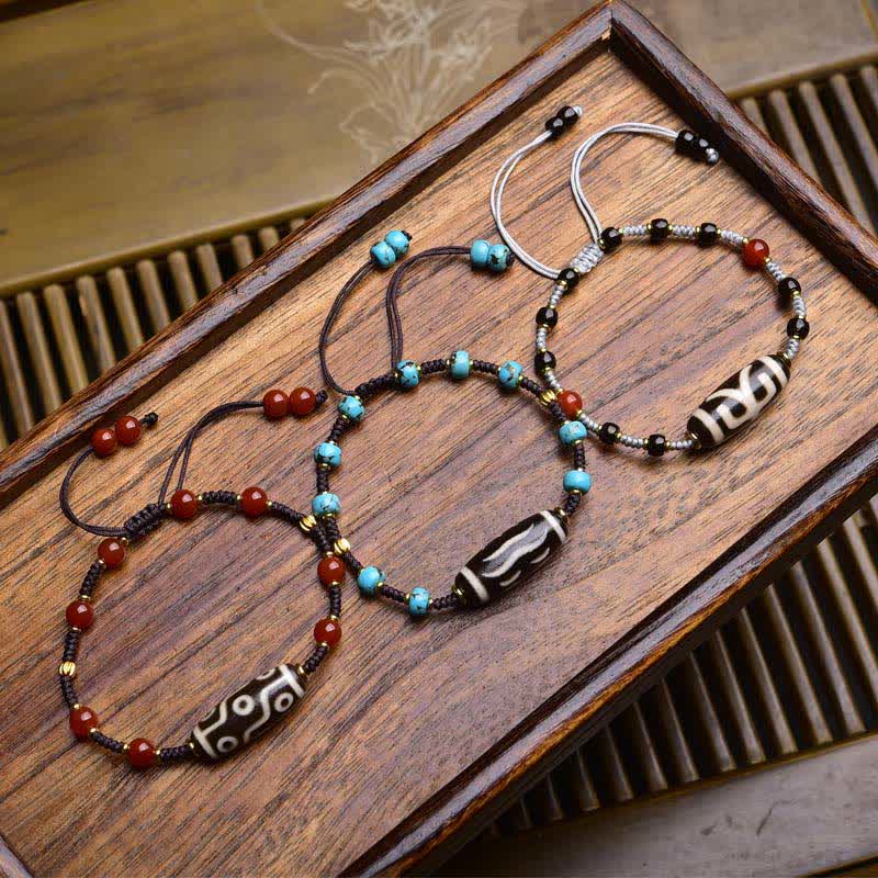 Buddha Stones Dzi Beads South Red Agate Braided Rope Protection Bracelet - image 0