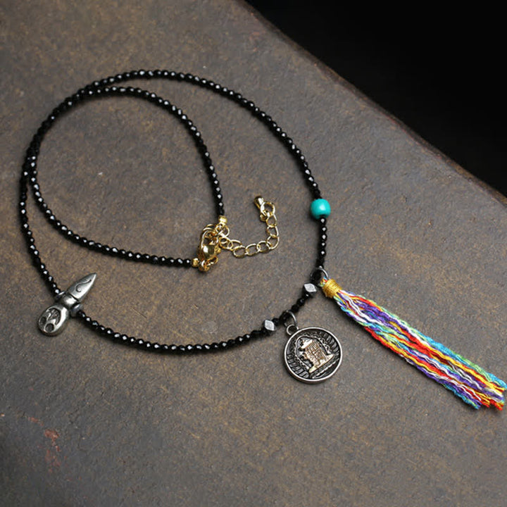 Buddha Stones Black Spinel Turquoise Beads Strength Necklace - image 7