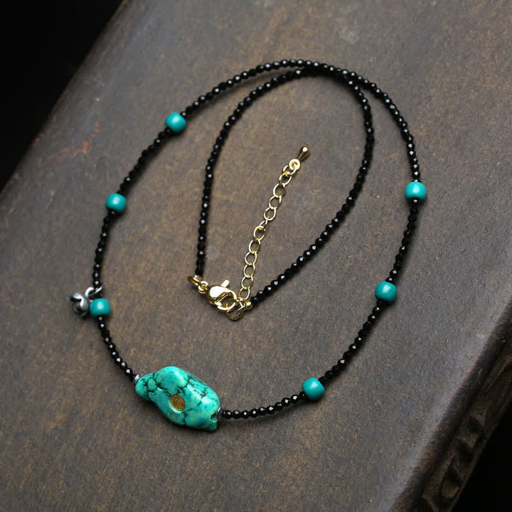 Buddha Stones Black Spinel Turquoise Beads Strength Necklace - Turquoise - image 0