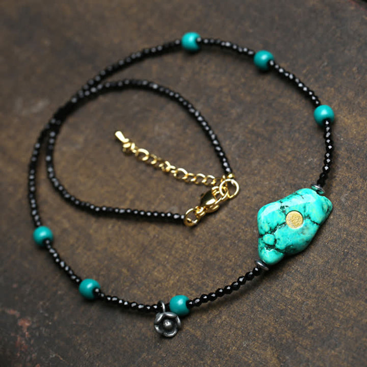 Buddha Stones Black Spinel Turquoise Beads Strength Necklace - image 1