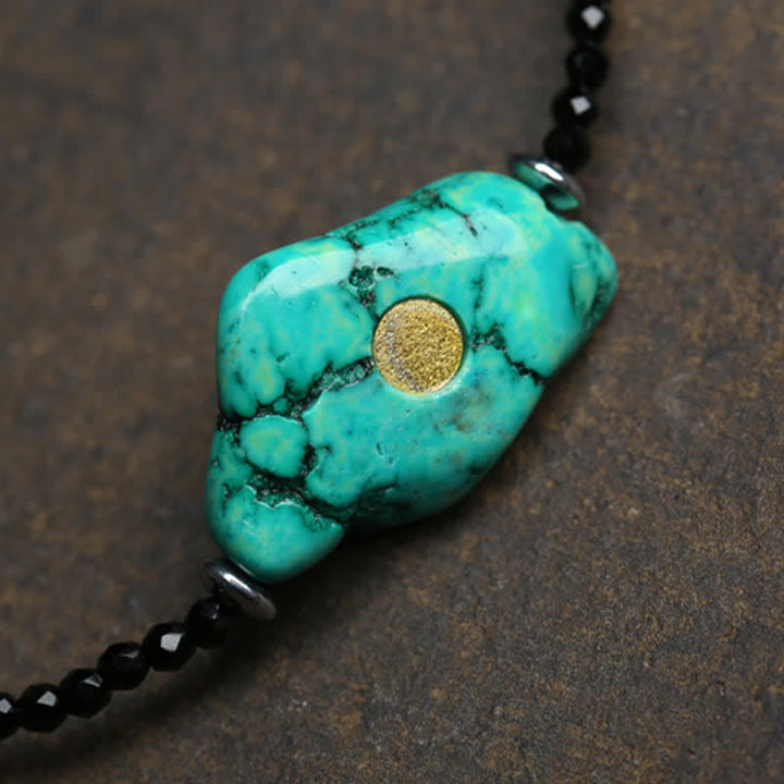 Buddha Stones Black Spinel Turquoise Beads Strength Necklace - image 2