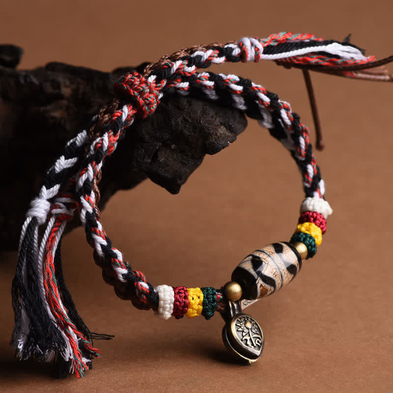 Buddha Stones Dzi Beads Om Mani Padme Hum Double Wrap Braided Rope Peace Bracelet - image 2